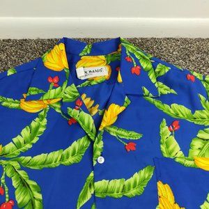Vintage Pomare Shirt Hawaiian Floral Banana Print Button Up Camp Mens 2XL
